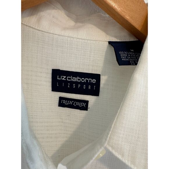 Vintage NWT Liz Claiborne 100%  Linen White Top Button Up Shirt Long Sleeve - Picture 2 of 5